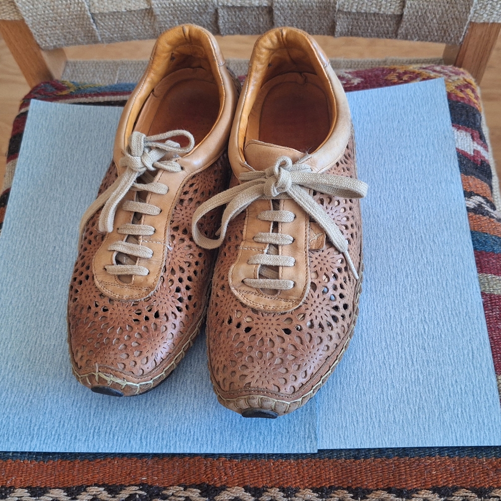 PIKOLINOS Tan Leather Sneakers with Perforated Design